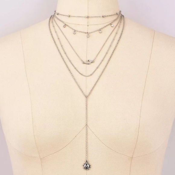 Silver Boho Sun Chain Necklace Layered Jewelry - Picture 2 of 6